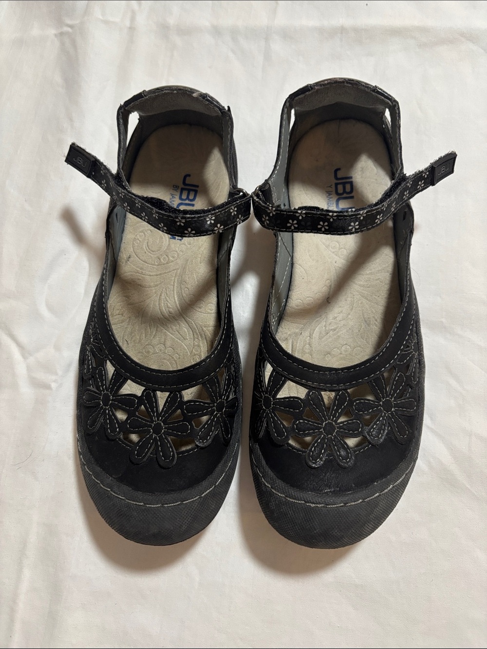 JBU Black Floral Cutout Mary Jane Shoes